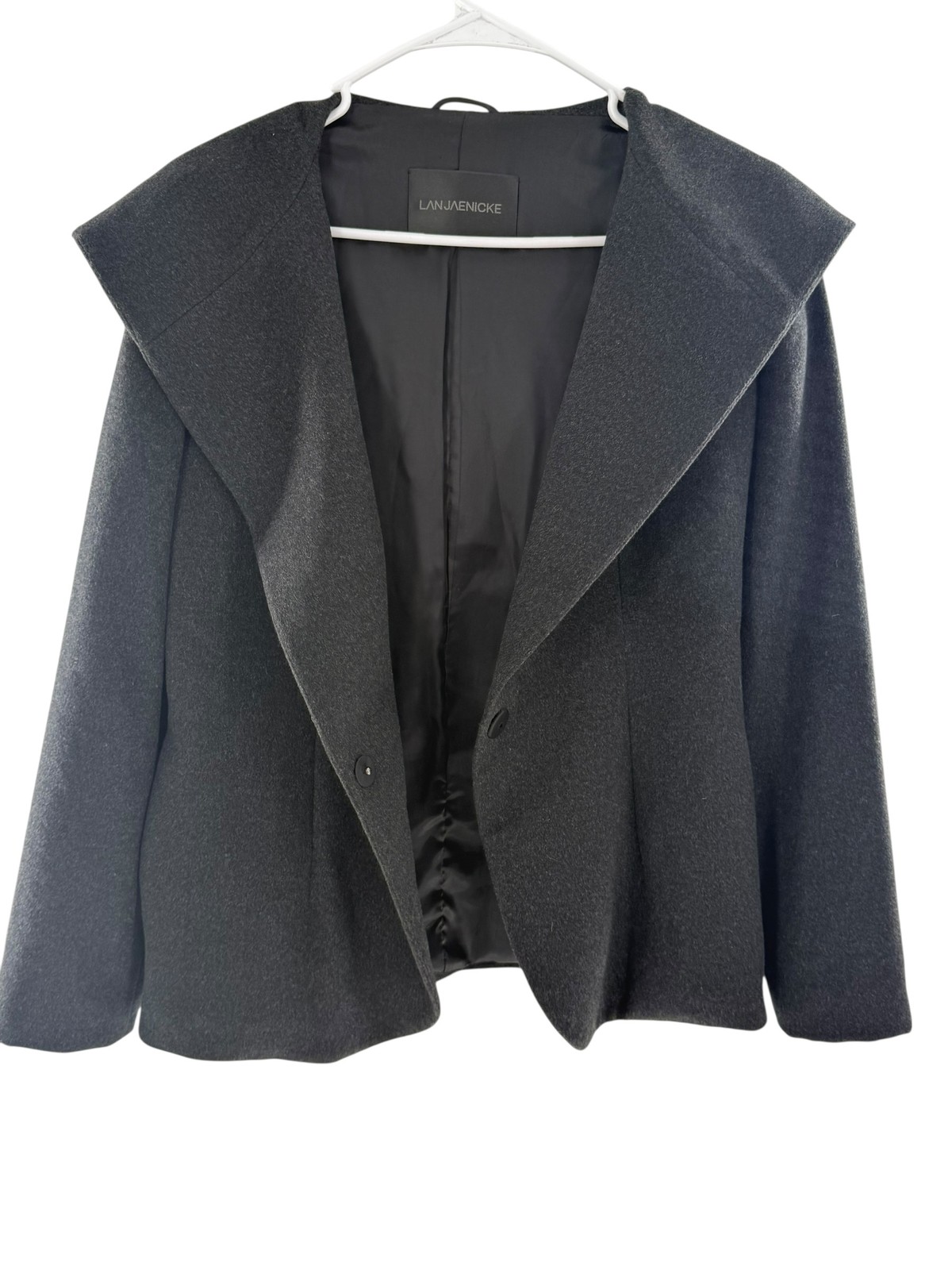 Lan Jaenicke Women's Wool Hooded Blazer Jacket Size Medium Charcoal Gray — image 6 of 8